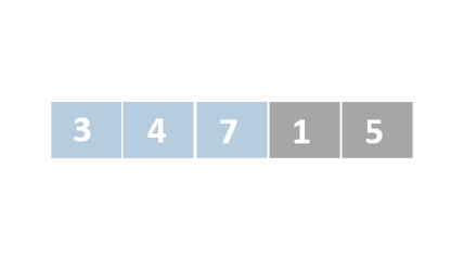 A schematic representation of a list with unordered numbers. The first, second and third elements are colored in blue.