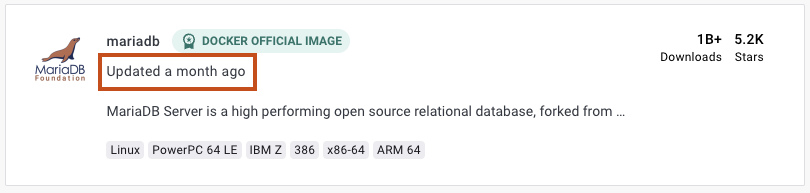 The also extremely popular mariaDB image was updated over a month ago.