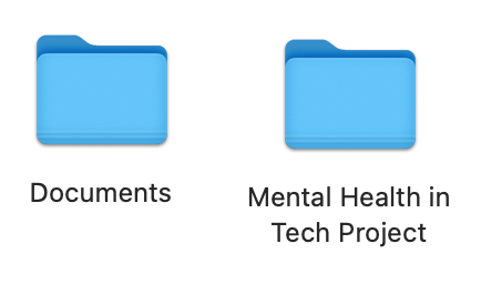 Two folders called Documents and Mental Health in Tech Project