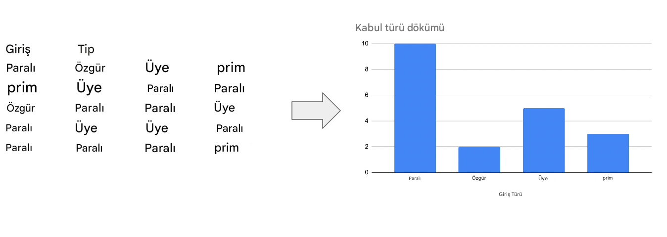 Ham verilerden çubuk grafiğe geçiş
