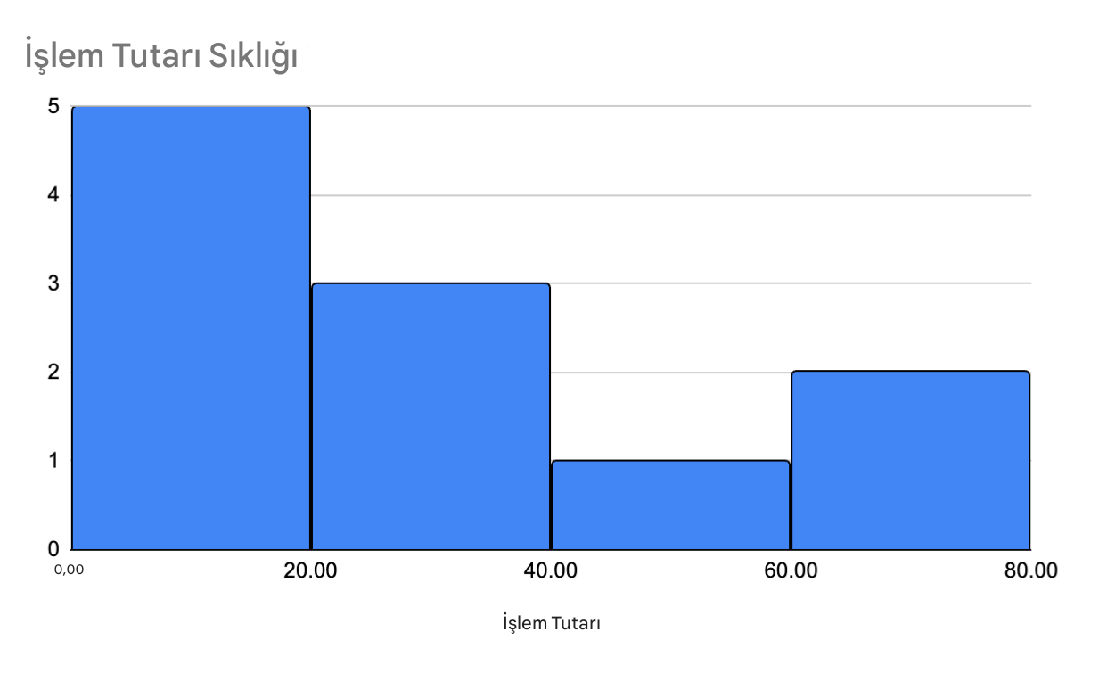 İşlem tutarı sıklığını gösteren histogram