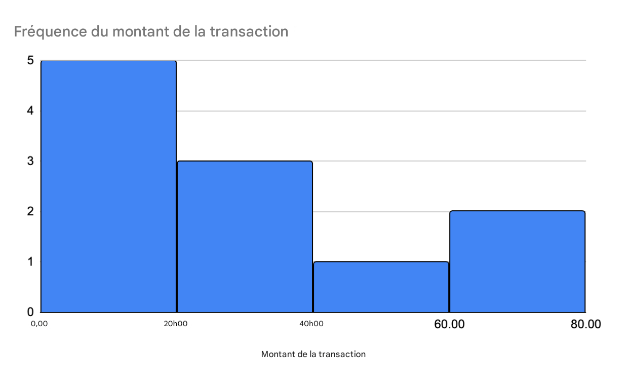 Histogramme montrant la fréquence des montants des transactions