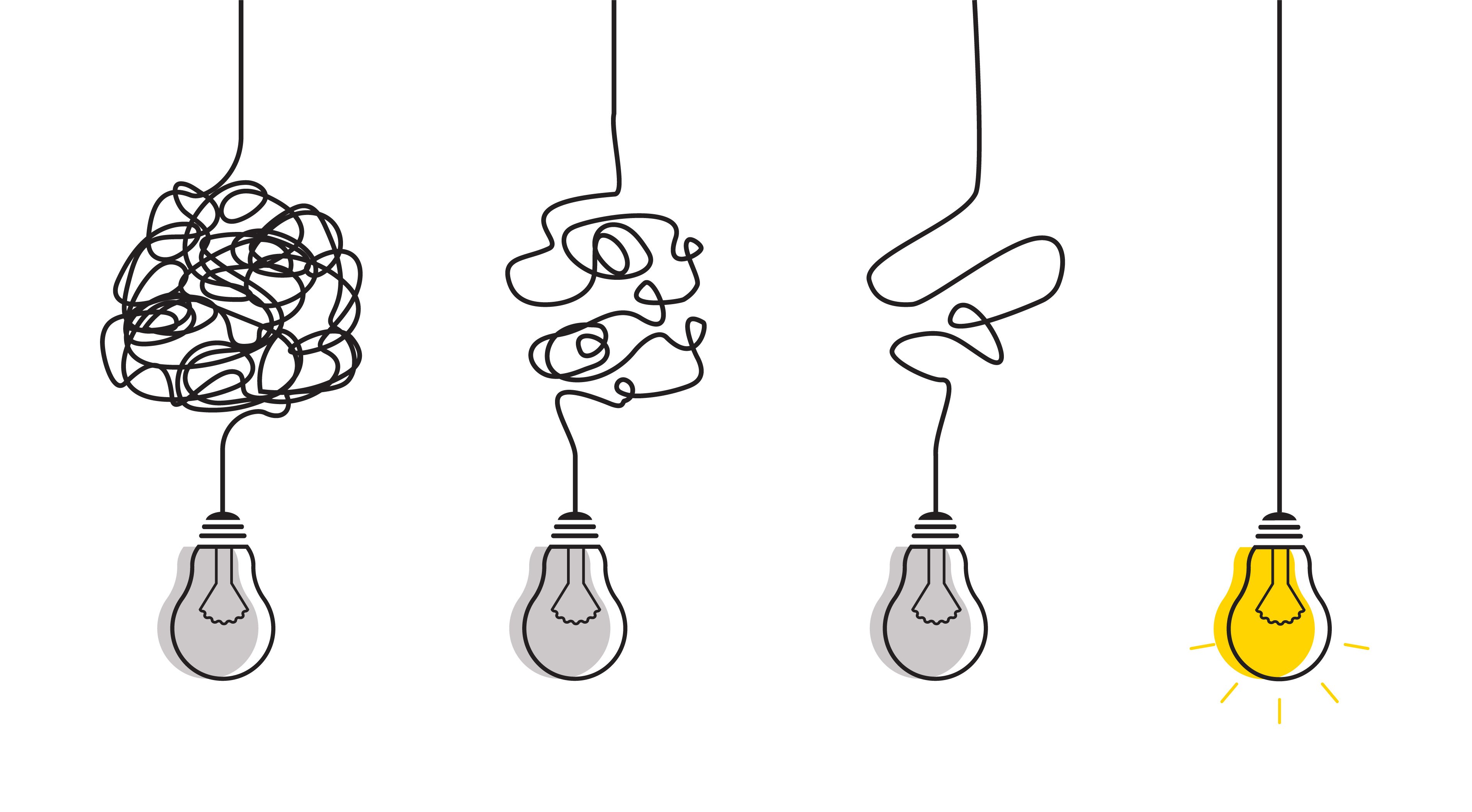 Bombillas con cables enredados