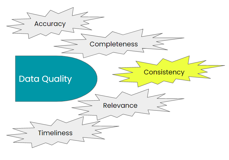 Data Quality elements: Accuracy, Completeness, Consistency, Relevance, Timeliness; Consistency Highlighted