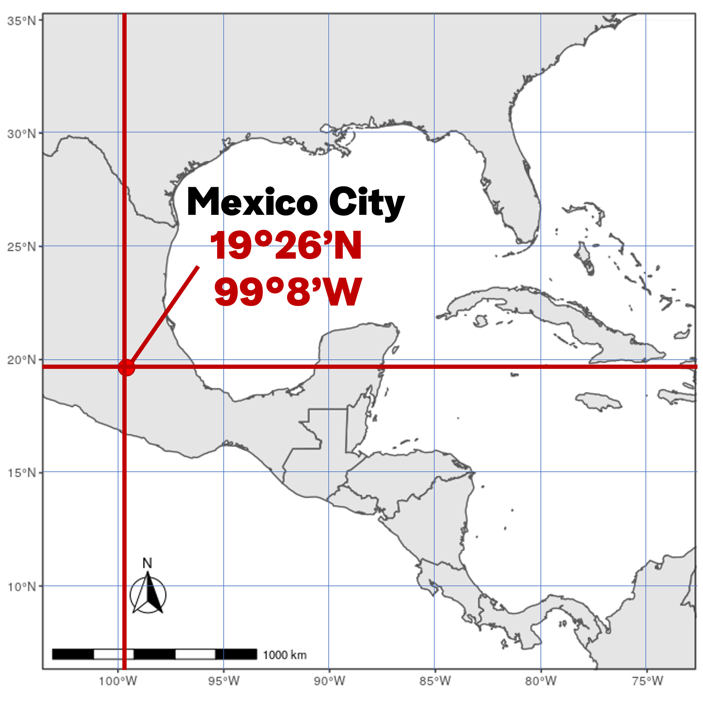 Example of lat/long coordinates on the map