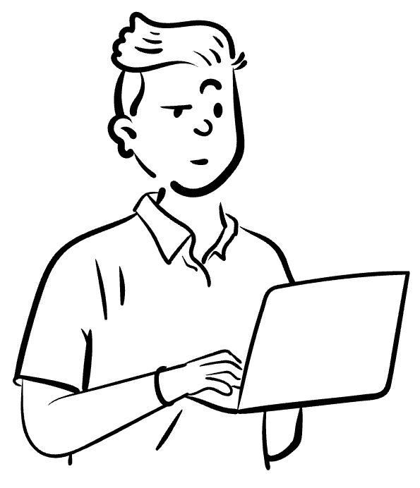 An illustration of a thinking boy with a laptop