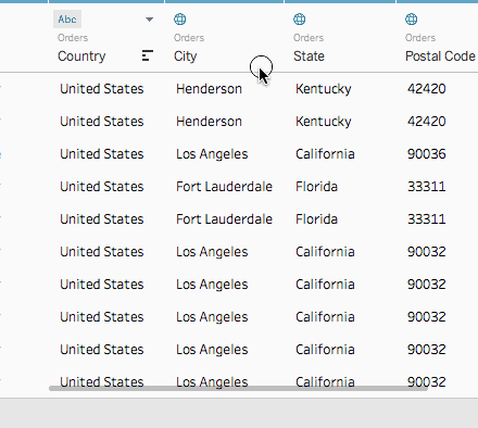 Example of assigning a Geo role to a field in Tableau
