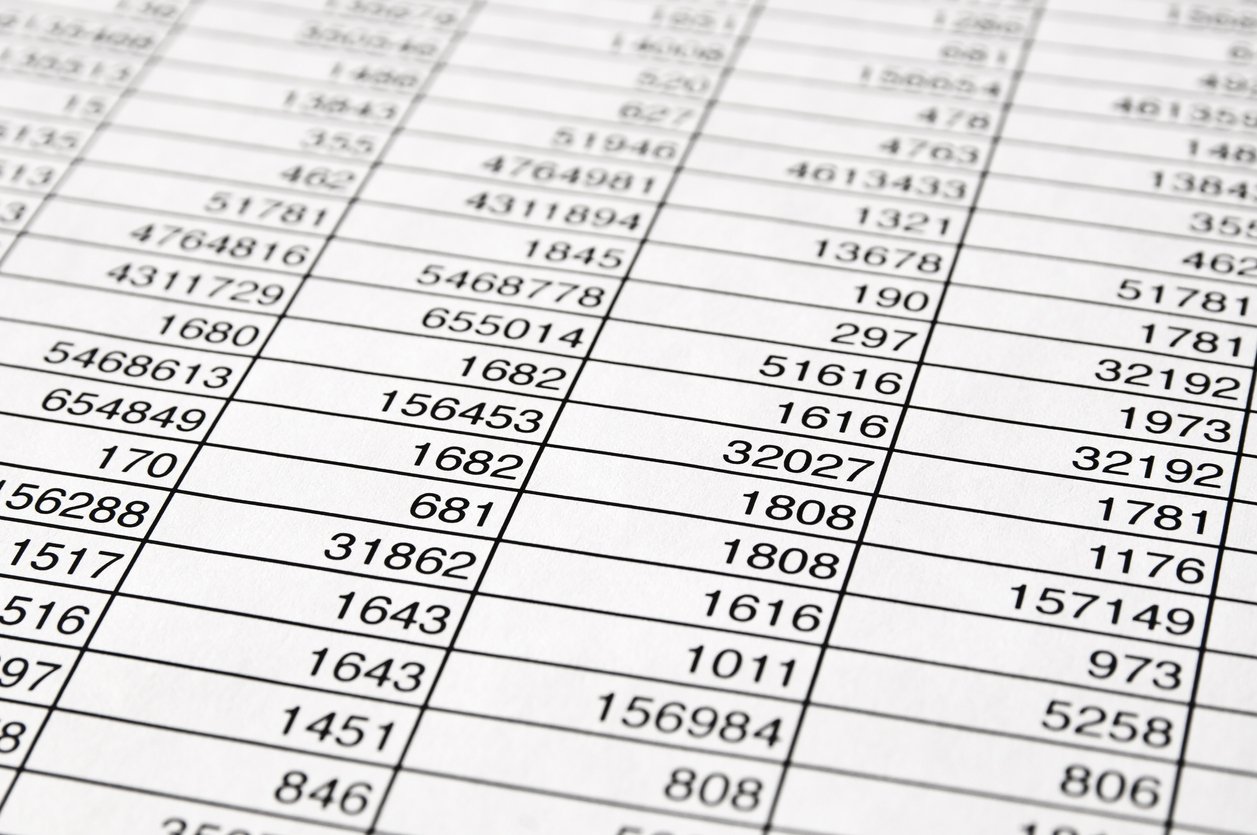 A sheet with numbers