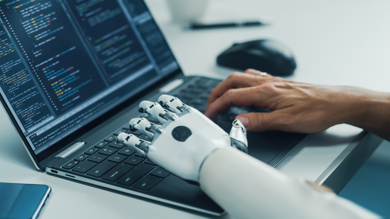 A hybrid human and robot writing code
