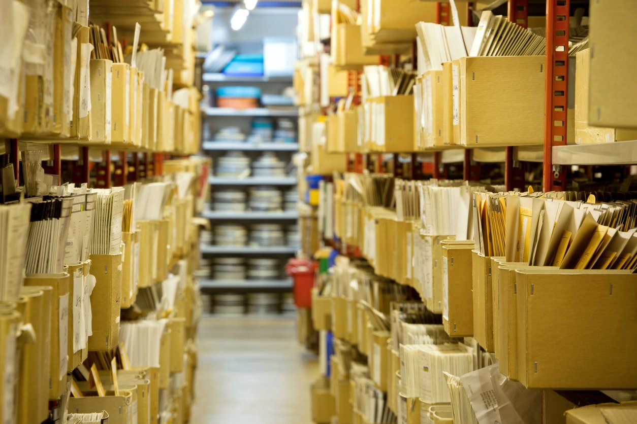 Shelves with paper
