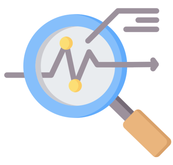 Magnifying glass with charts to illustrate analyzing data