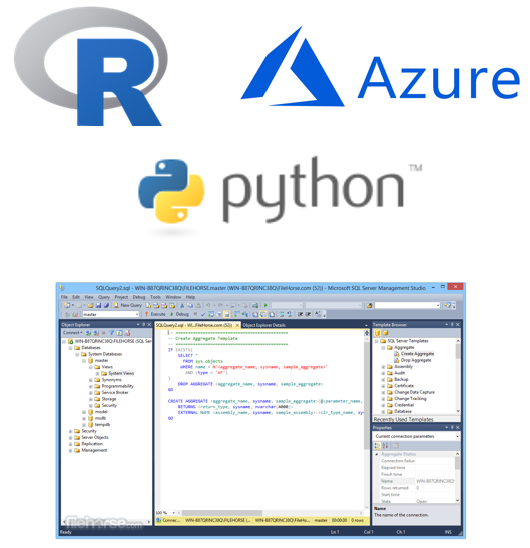 Image of the R, Azure, and python logo