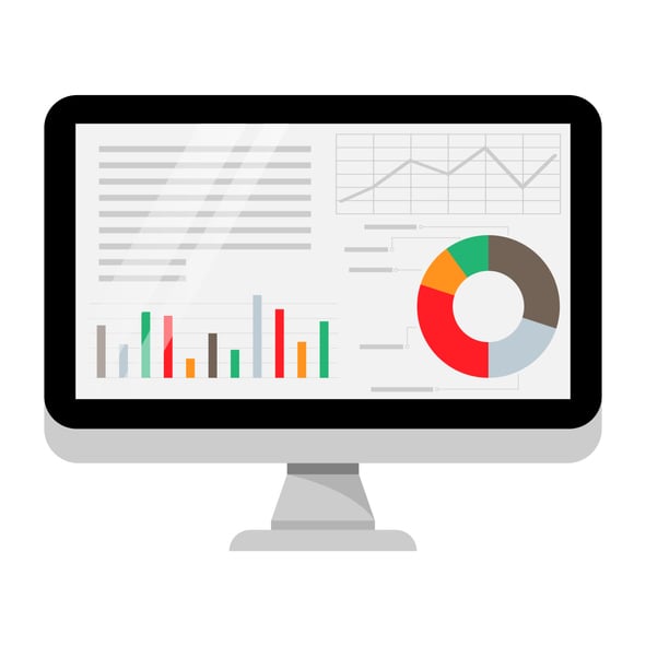 Cartoon image of a computer screen displaying a data visualization dashboard.