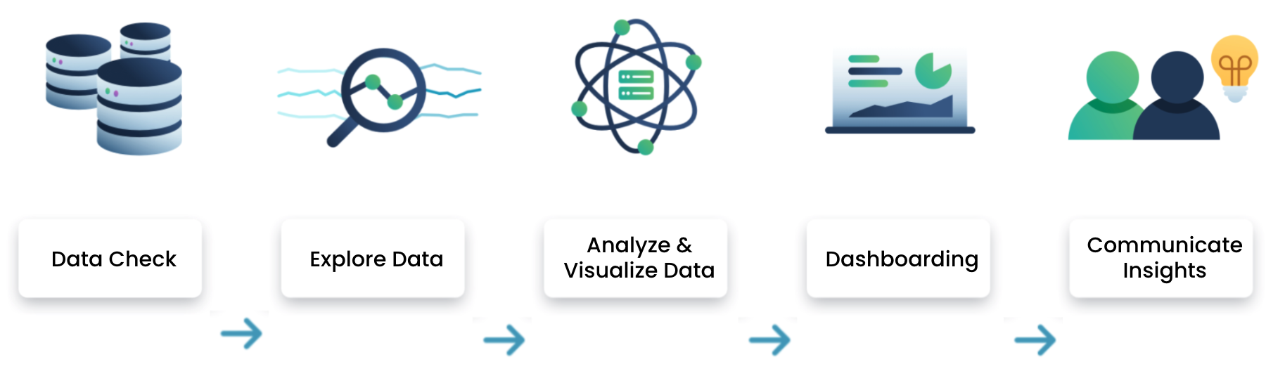 Data analysis process, showing the five steps in the analysis process.