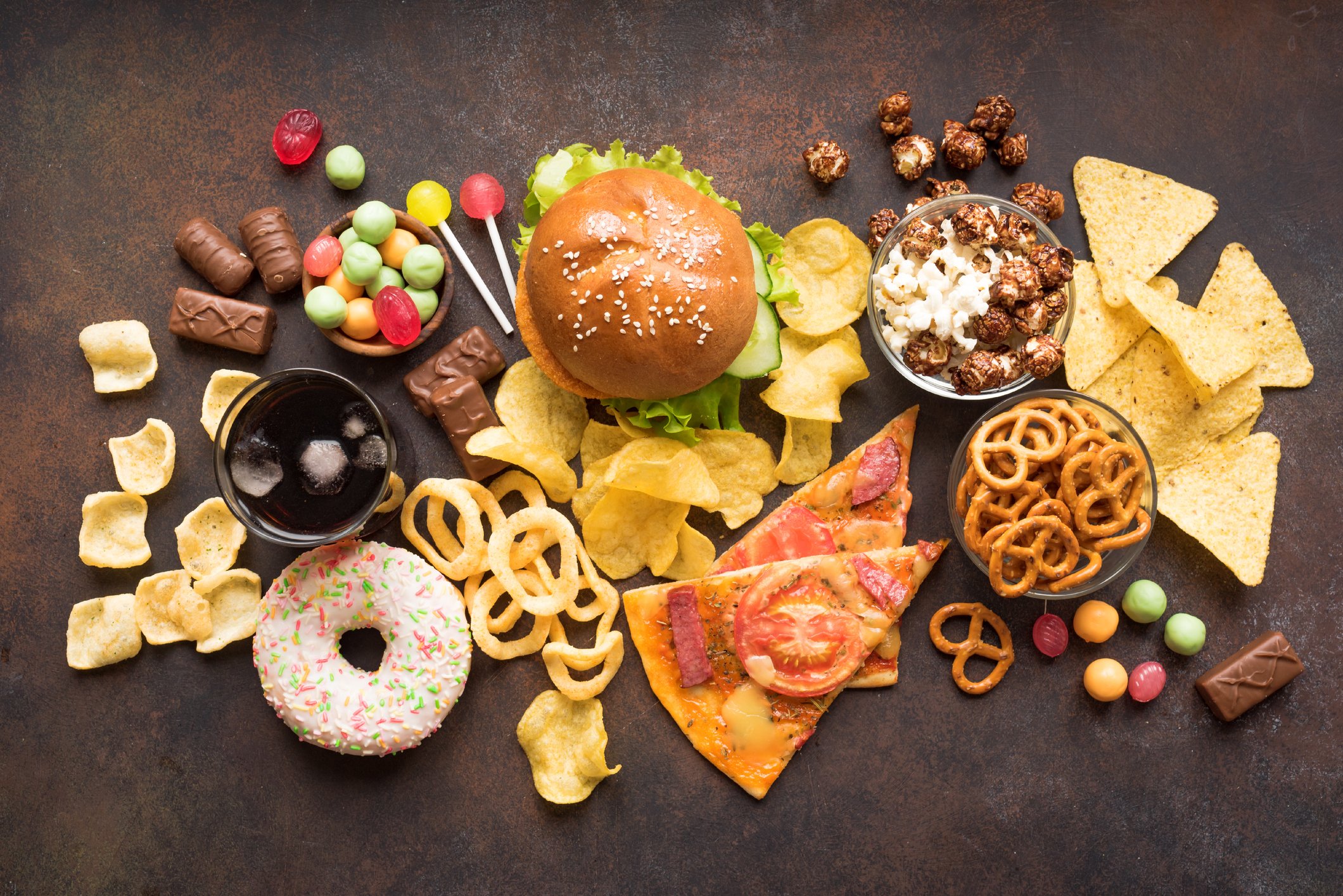A collection of junk food.