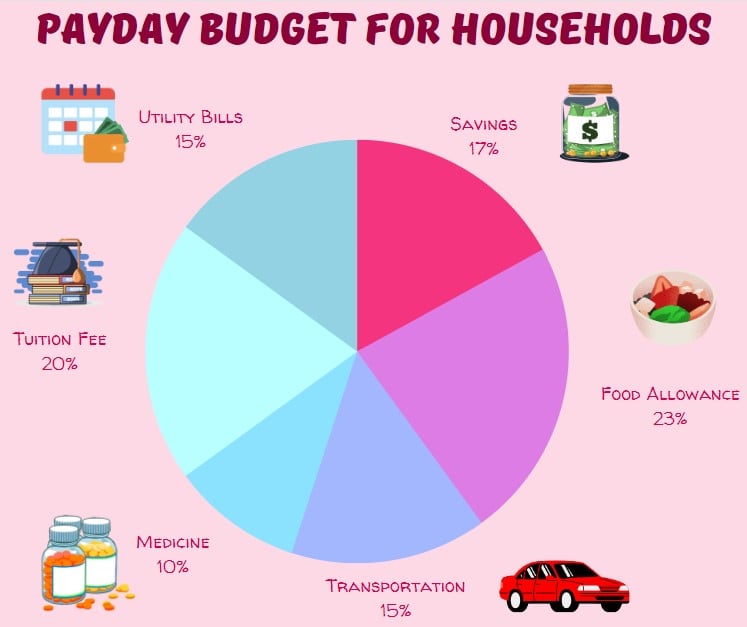 pie chart comparing the percentage of a payday budget for households