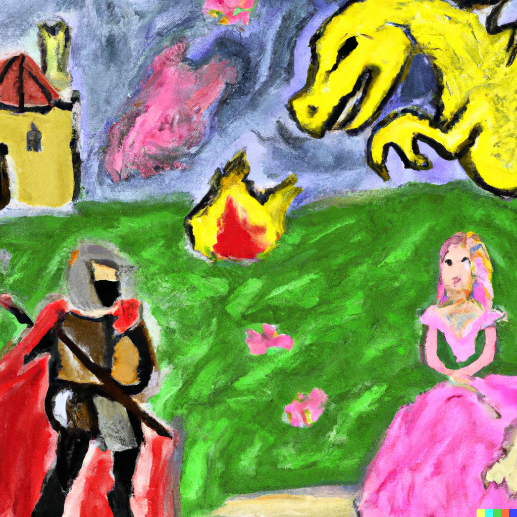 Illustration of a knight battling a dragon