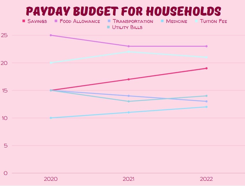 graphic showing the increase or decrease of budget expenses by category over time