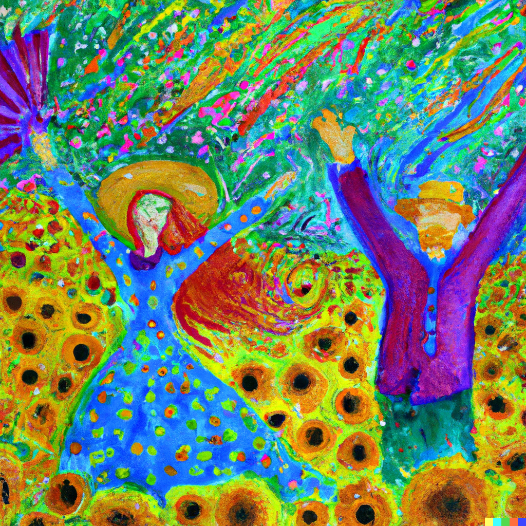 Picture of Van Gogh in a field of sunflowers