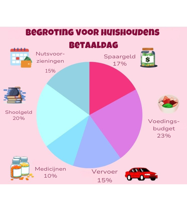 cirkeldiagram dat het percentage van het budget voor huishoudens op betaaldag vergelijkt