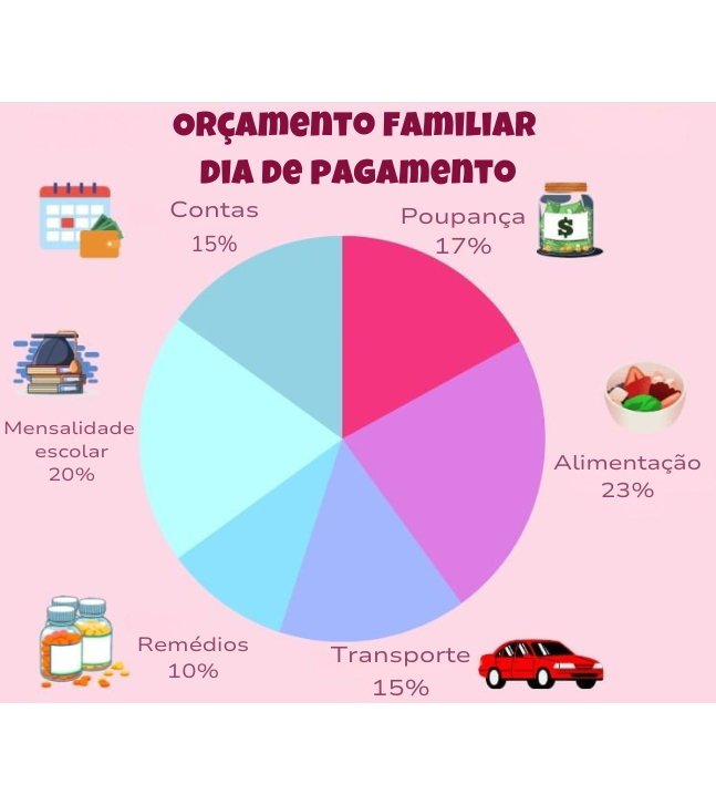gráfico de pizza comparando a porcentagem do orçamento mensal das famílias