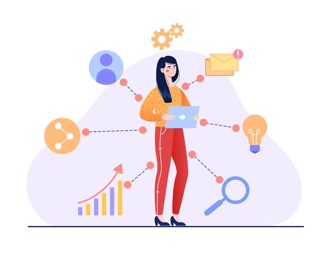 An image showing a woman thinking about data