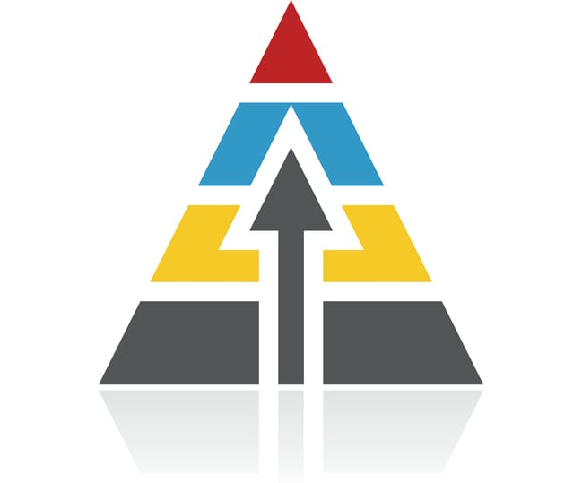 Pyramid icon with arrow pointing from bottom to top