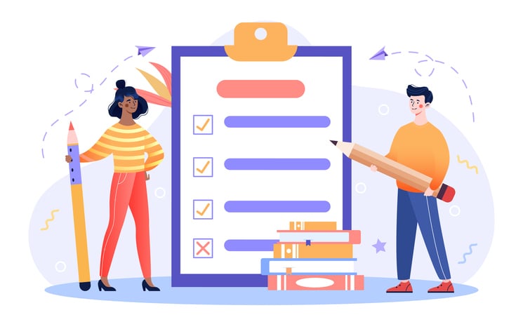 Two people next to a checklist