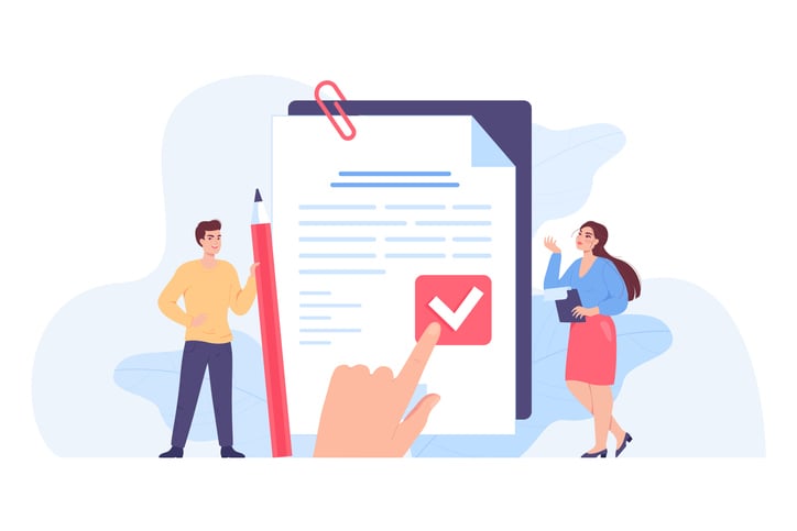 People standing next to a checklist