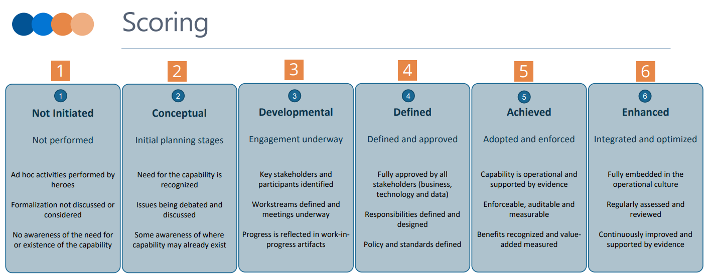 A graphic showing the DCAM scoring rubric