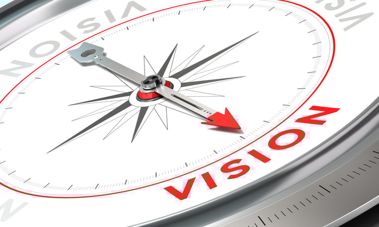 Picture of a compass pointing to the word vision