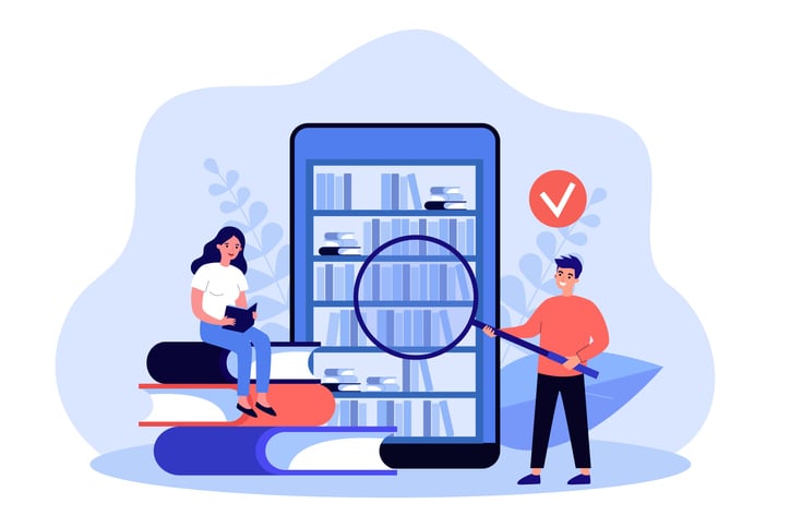 People using a database to search a library