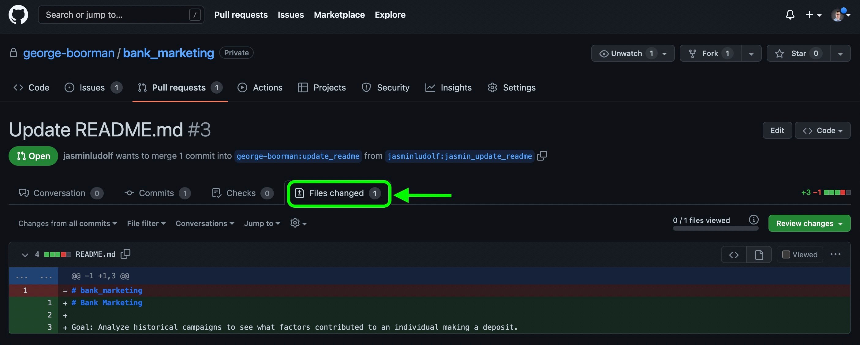 Owner view of the files changed tab in a PR