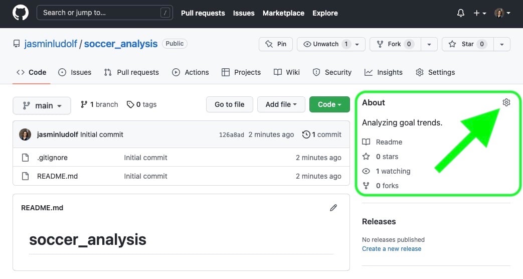 View of soccer analysis repo with the About section highlighted