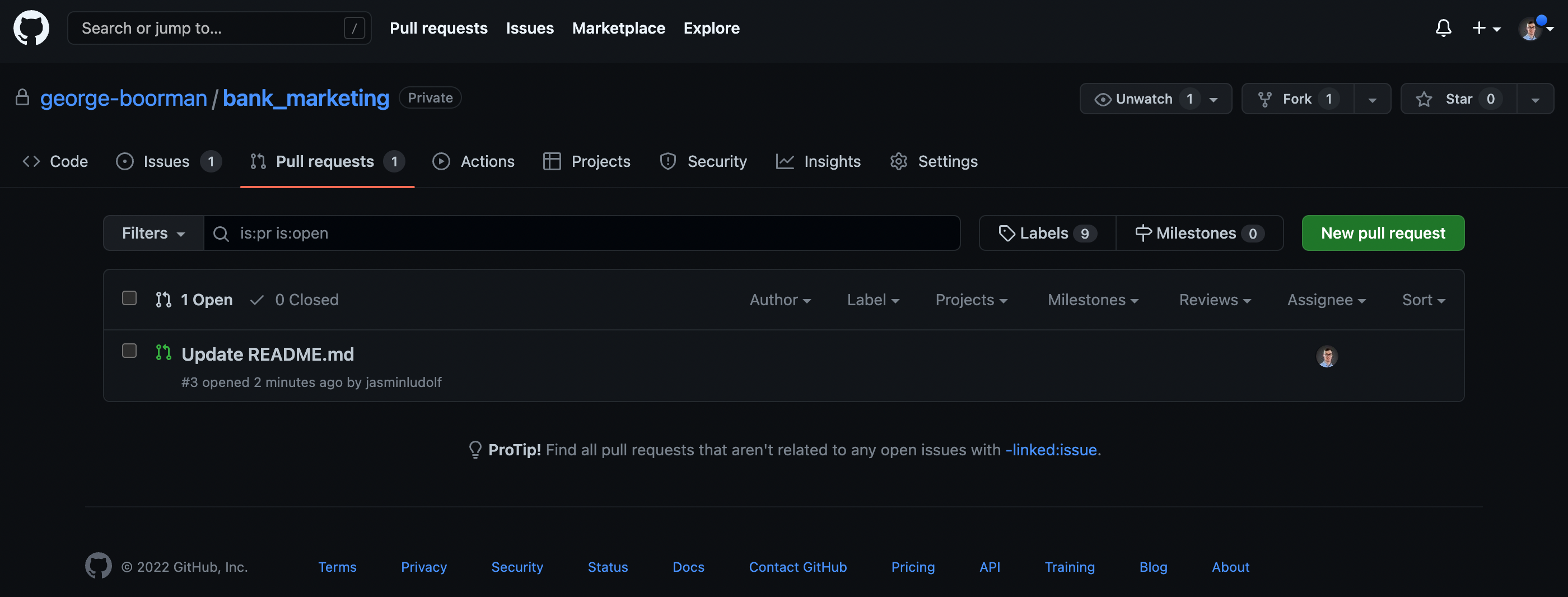 Owner view of the PR tab