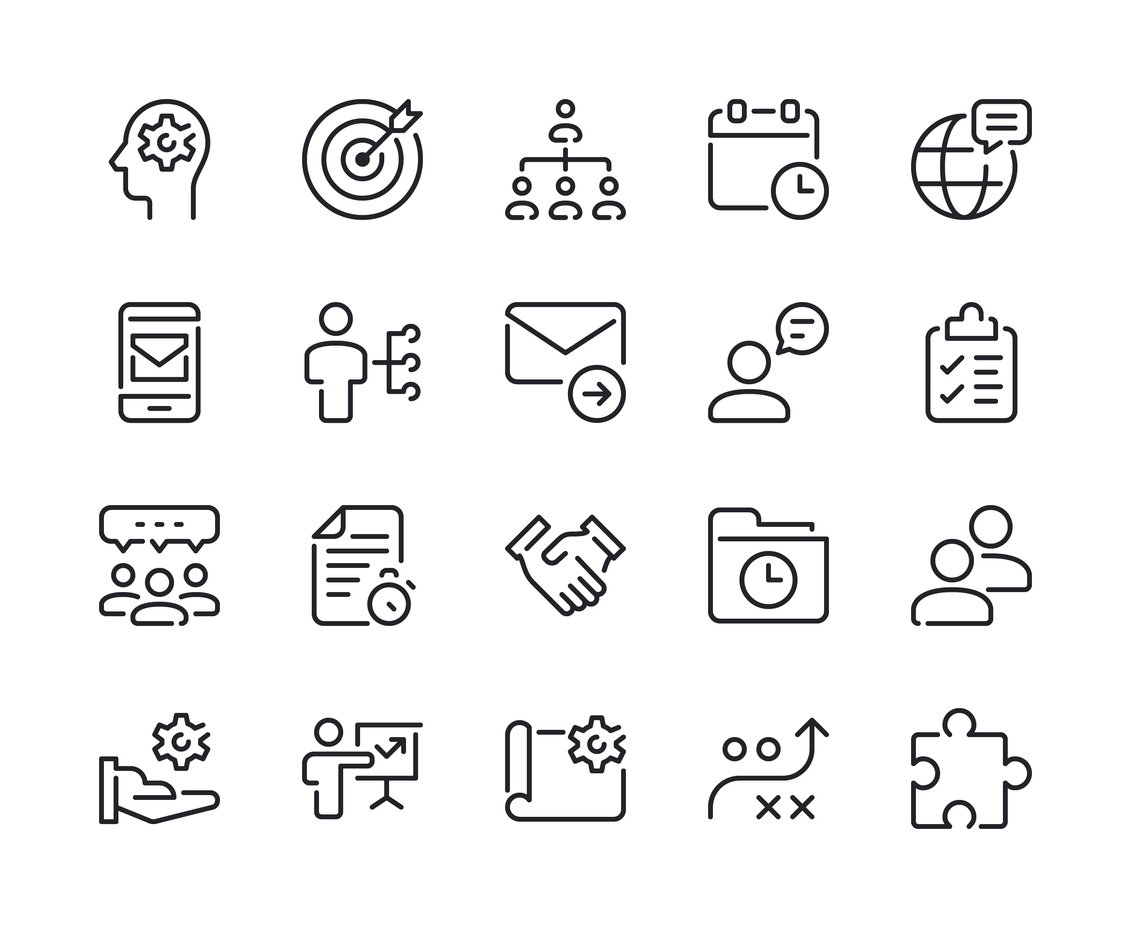 Illustrations of various project management icons