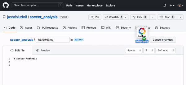 Animated view dragging an image into the markdown file and GitHub automatically rendering the syntax