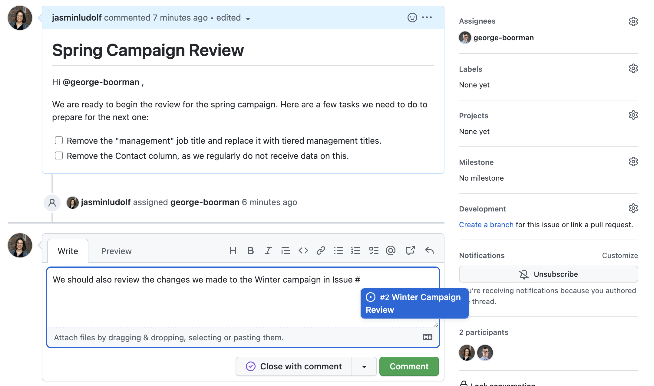 View of linking to another issue