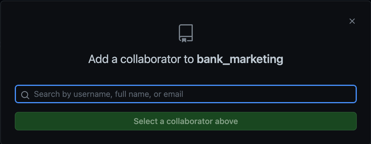 pop up window to add a collaborator to the repo