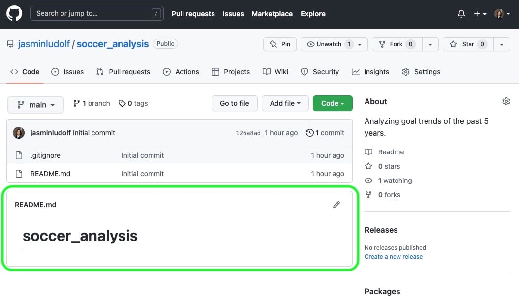 View of the soccer analysis repo with the README file highlighted