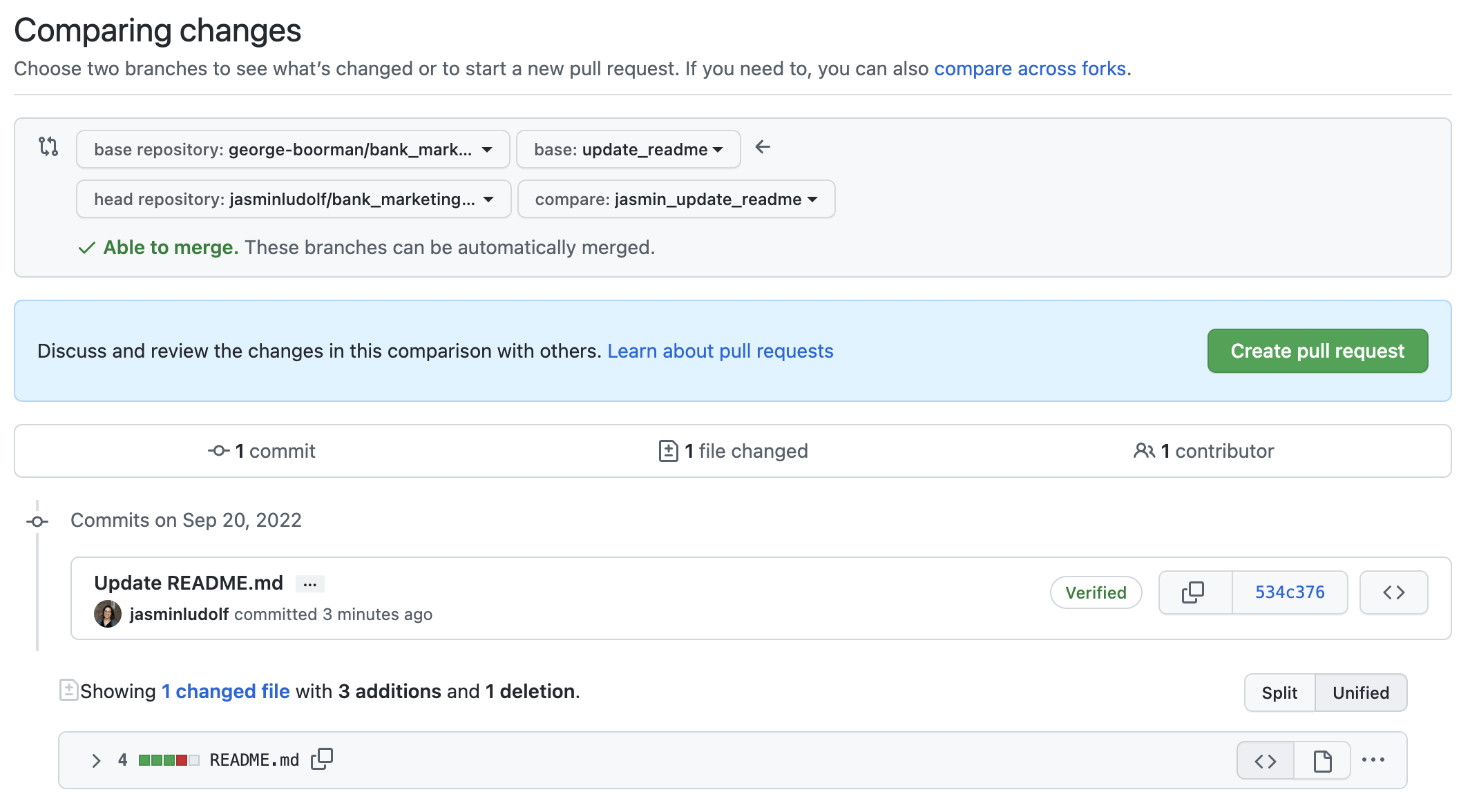 View that compares the changes made in one branch to the current state of the branch we want to want to copy our changes to