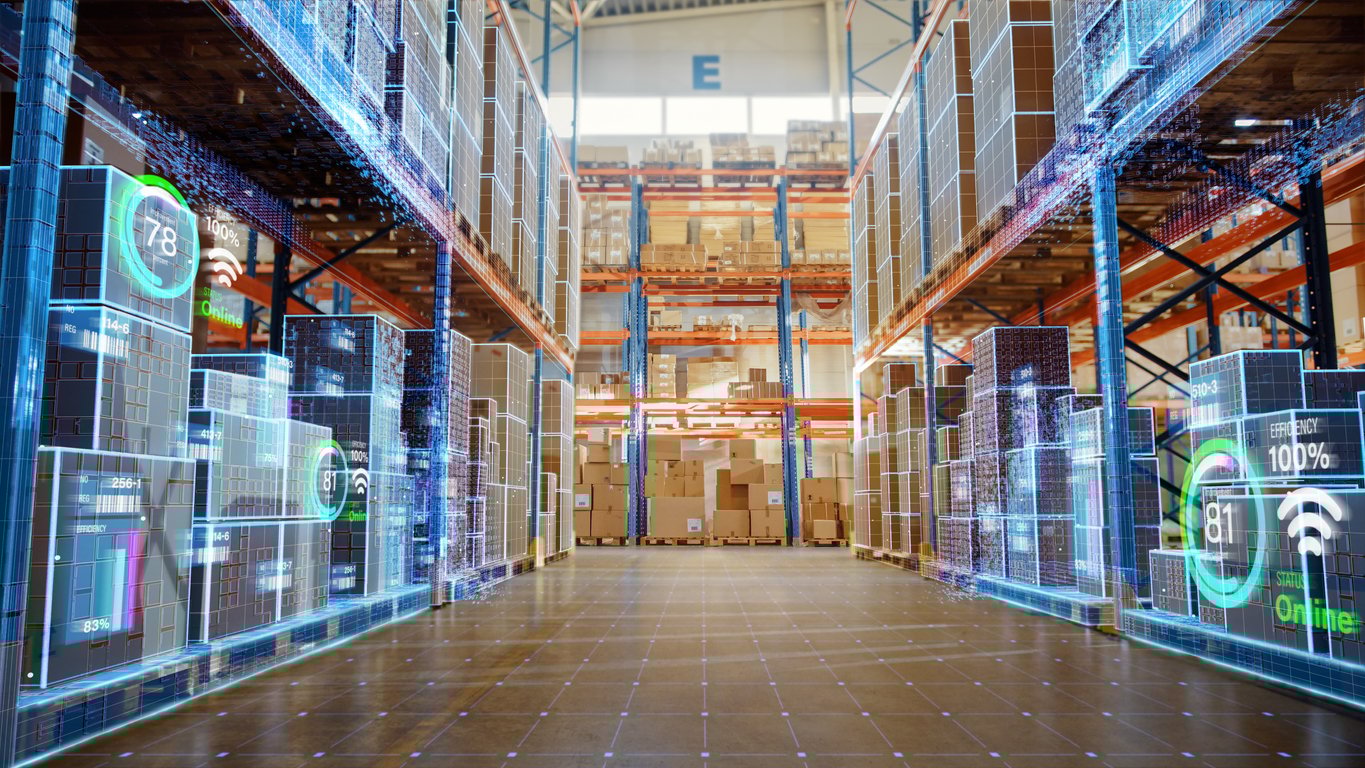 warehouse with AI prediction of stock levels for various items