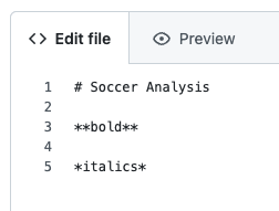 View of a markdown file edit page with syntax for bold and italics