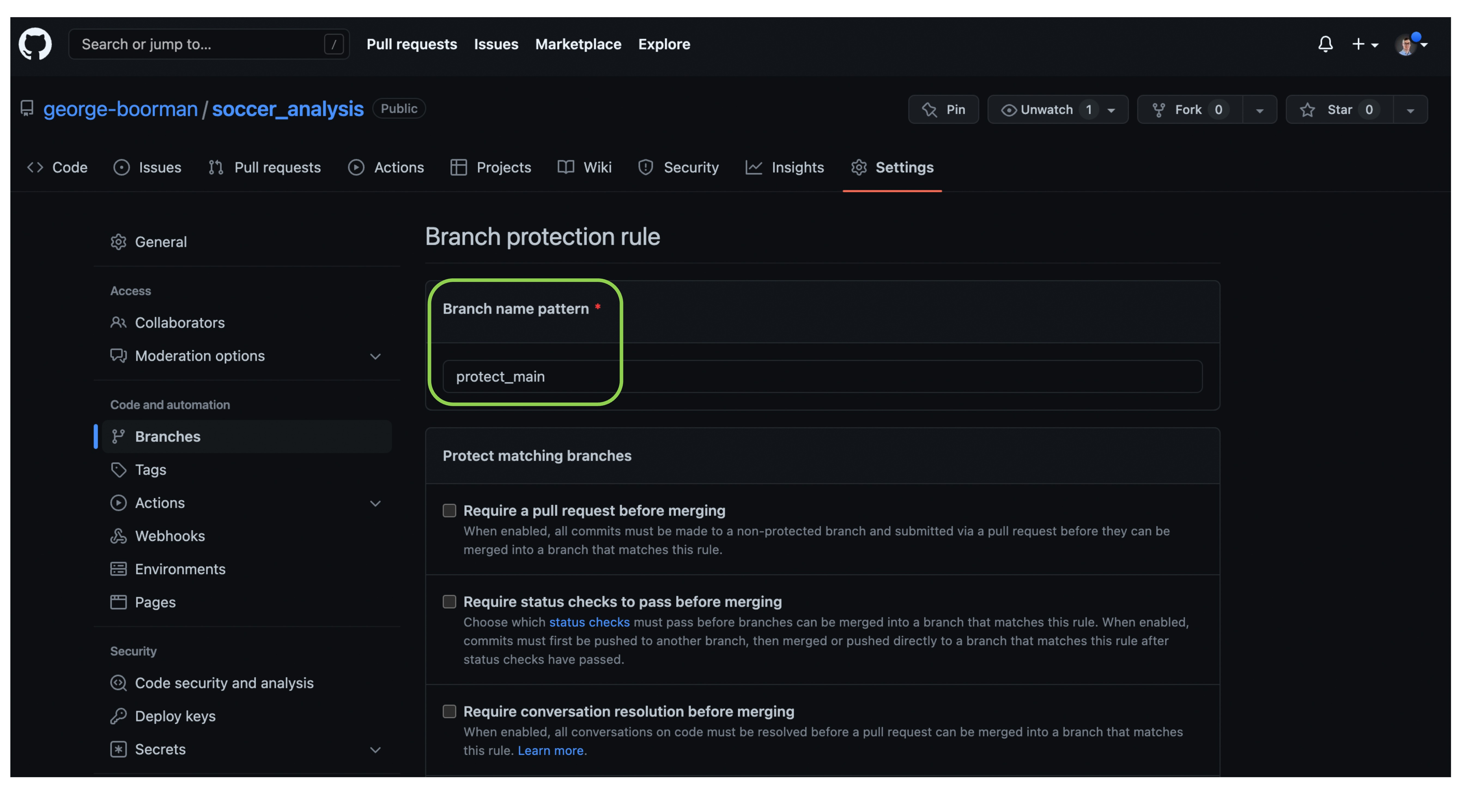 Naming branch name pattern as protect main