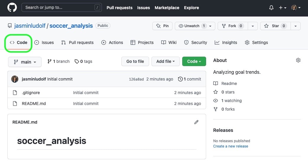 View of soccer analysis repo with Code tab highlighted