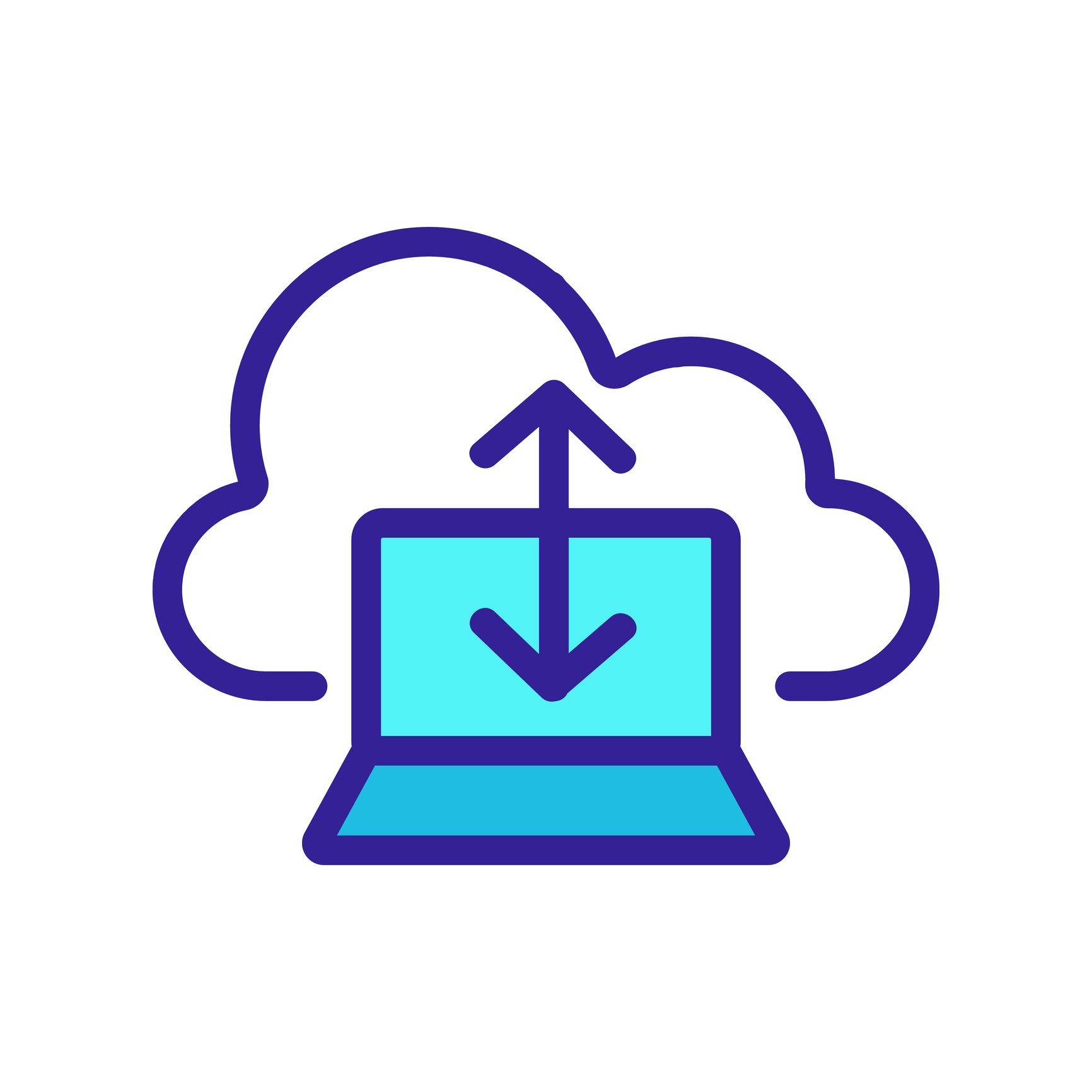 Illustration of a cloud and a laptop with a two way arrow between them