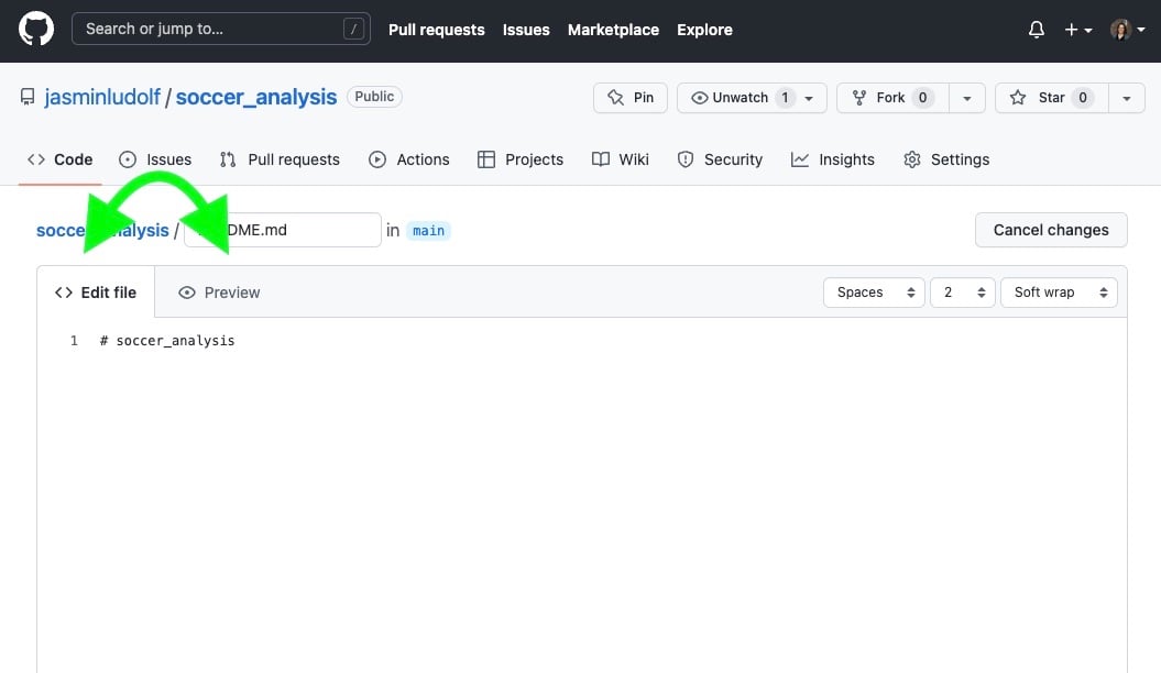 View of the README file highlighting the edit and preview tabs
