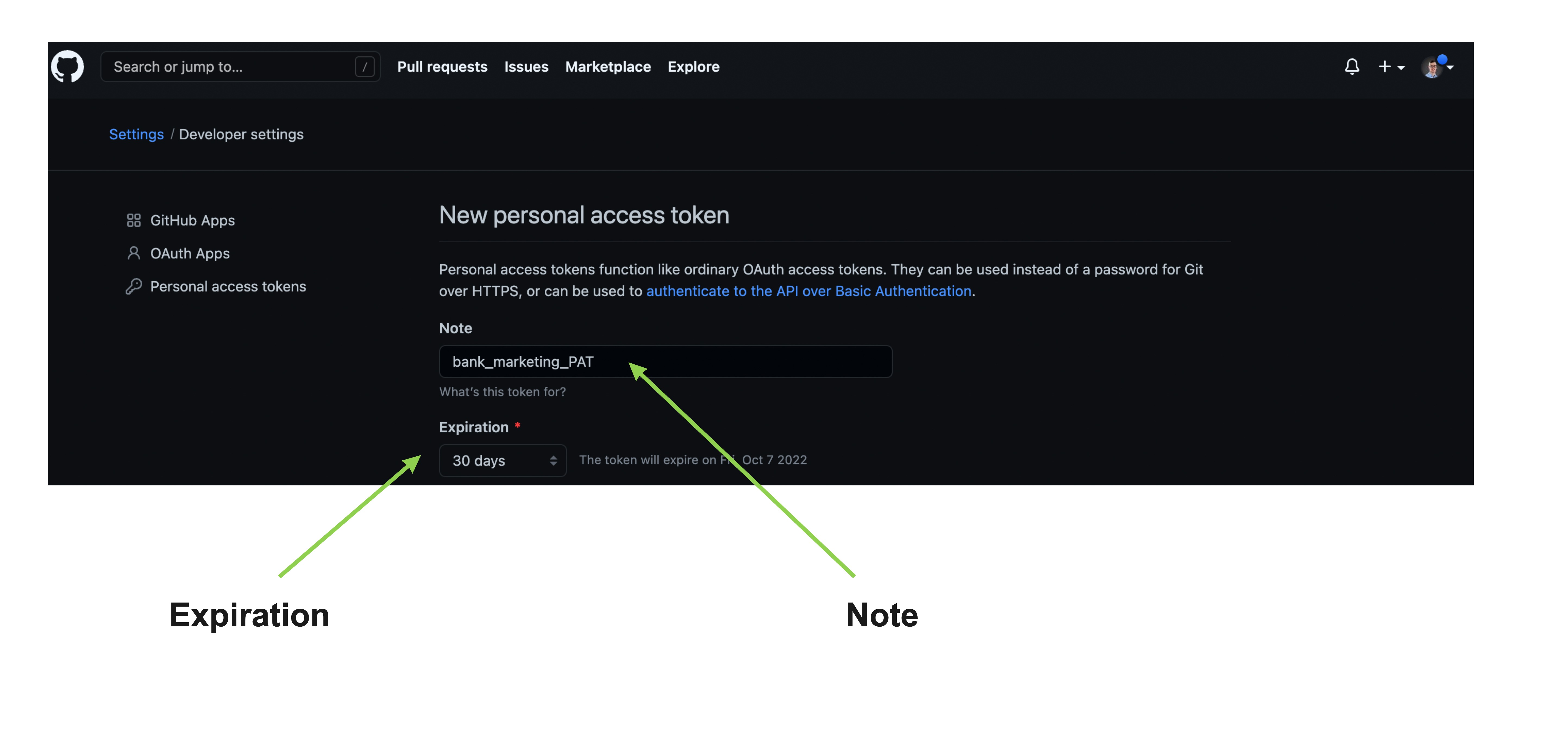 Note and Expiration sections of the new PAT