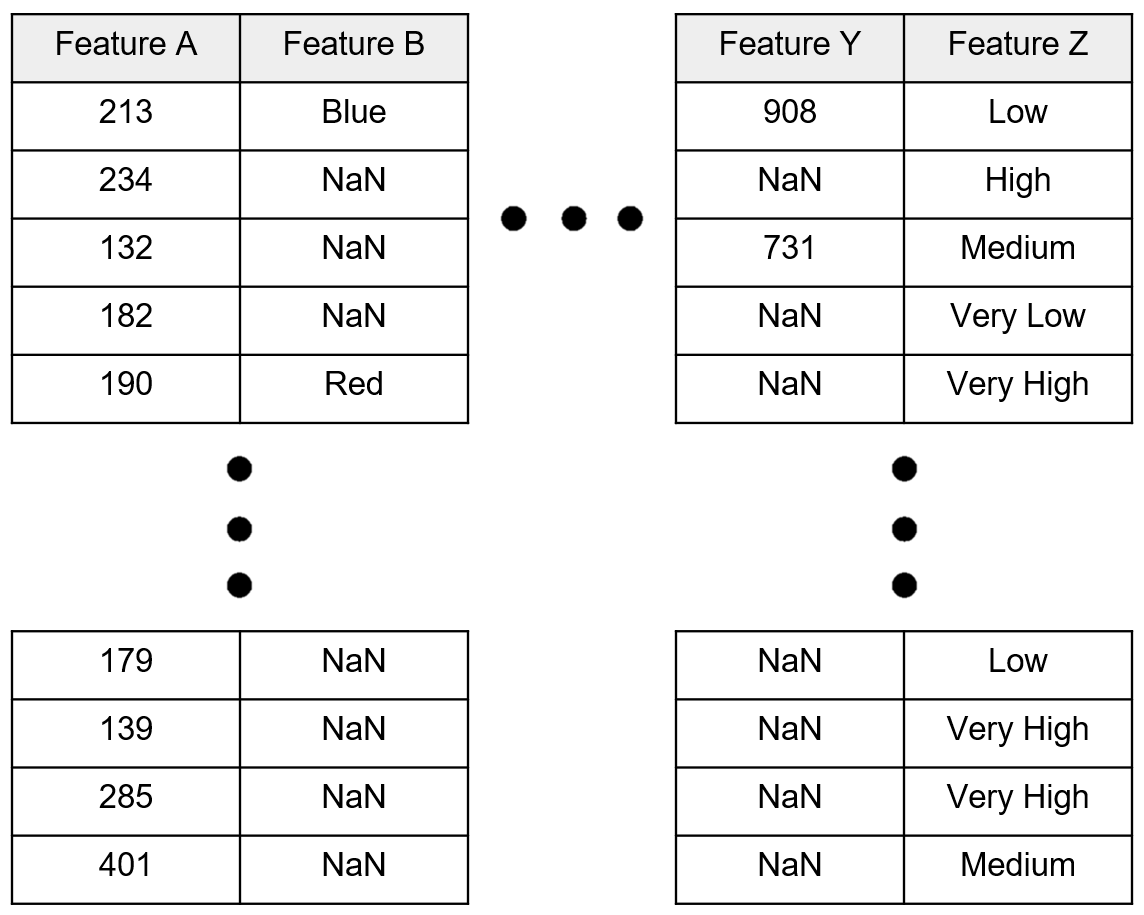 An image of a table showing data columns with missing values.