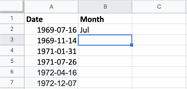 Extracting the short month name from the moon landings dates.